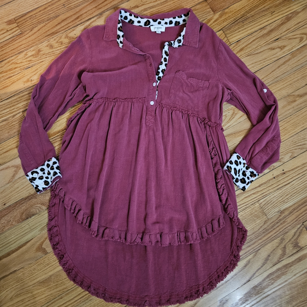 Umgee Fuchsia Top with Leopard Print Detail